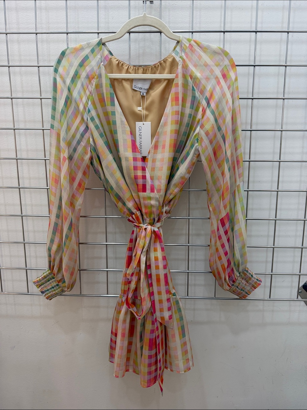Colorful Plaid Tie-Waist Mini Dress by Ganni